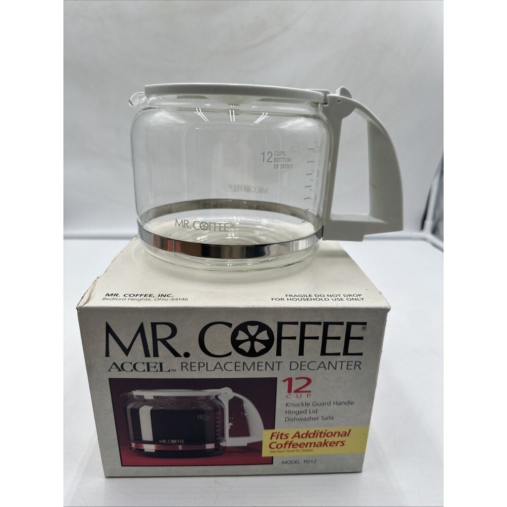 Mr Coffee PD12 Replacement Part Glass Decanter Carafe Pot 10-12 Cups White NOS